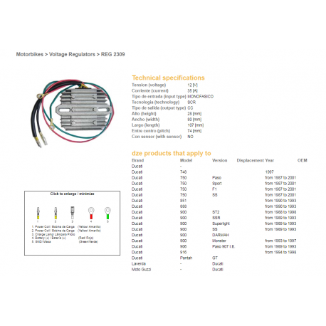 DZE REGULATOR NAPIĘCIA DUCATI 748/750/851/888/900/906/916`87-01 (JEDNOFAZOWY, 35A) (ESR510 ESR515)